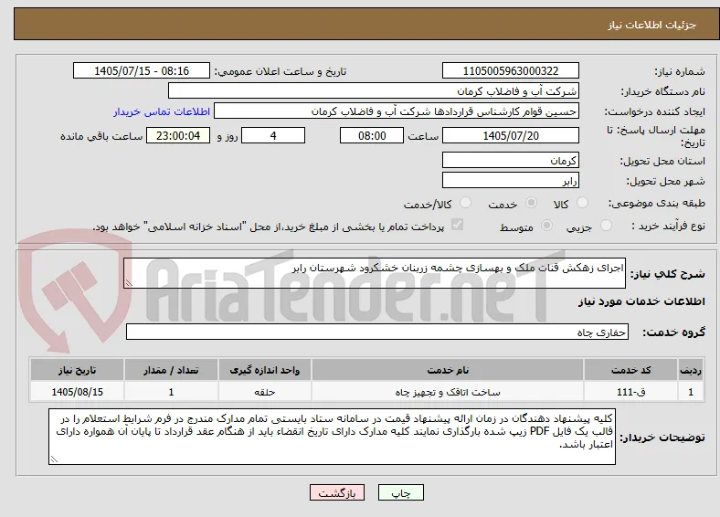 اجرای زهکش قنات ملک و بهسازی چشمه زربنان خشکرود شهرستان رابر