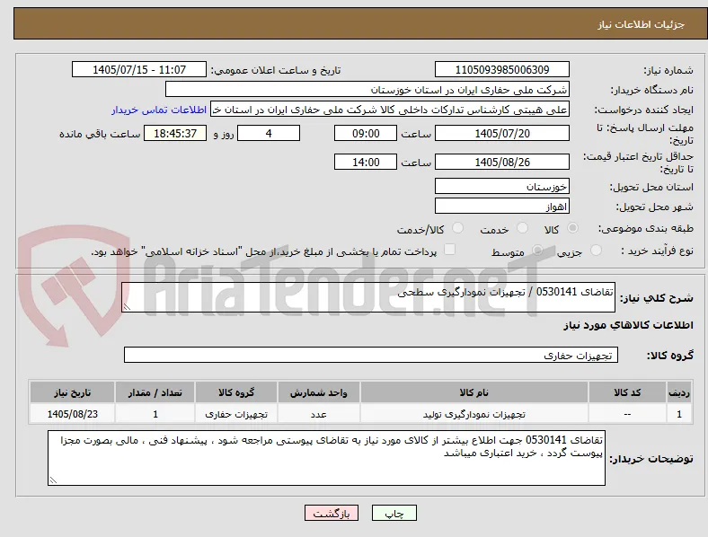 تقاضای 0530141 / تجهیزات نمودارگیری سطحی