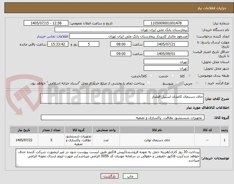جای دستمال کاغذی استیل قفلدار