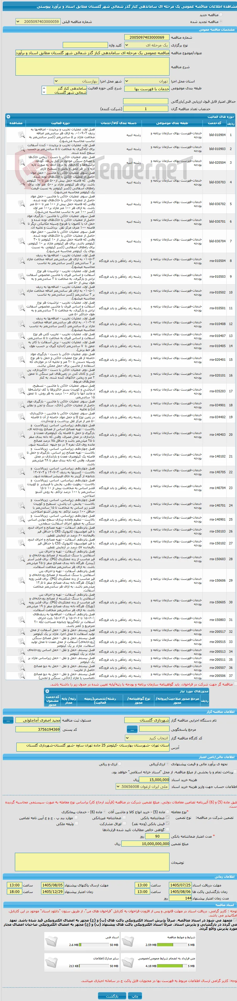 مناقصه عمومی یک مرحله ای ساماندهی کناز گذز شمالی شهر گلستان مطابق اسناد و برآورد پیوستی