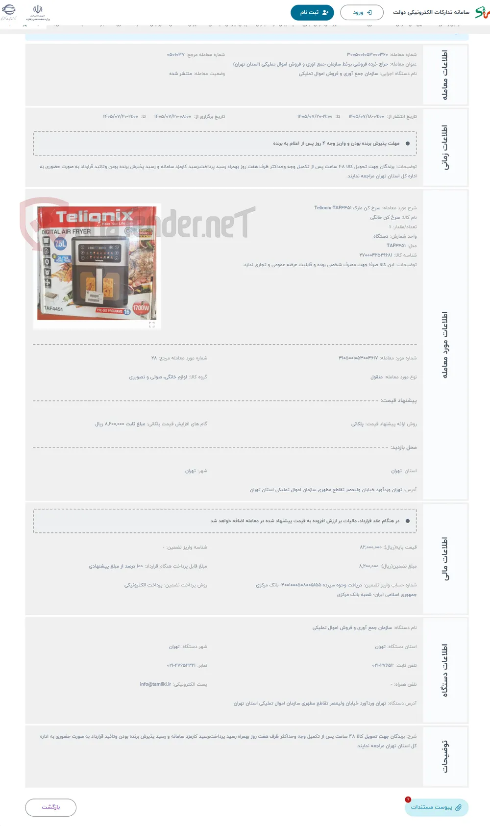 حراج سرخ کن مارک Telionix TAF4451