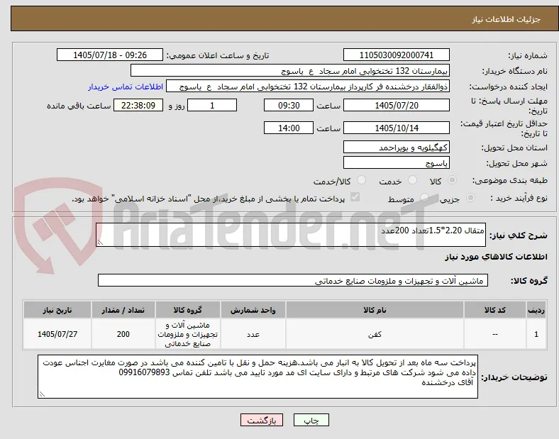 متقال 2.20*1.5تعداد 200عدد
