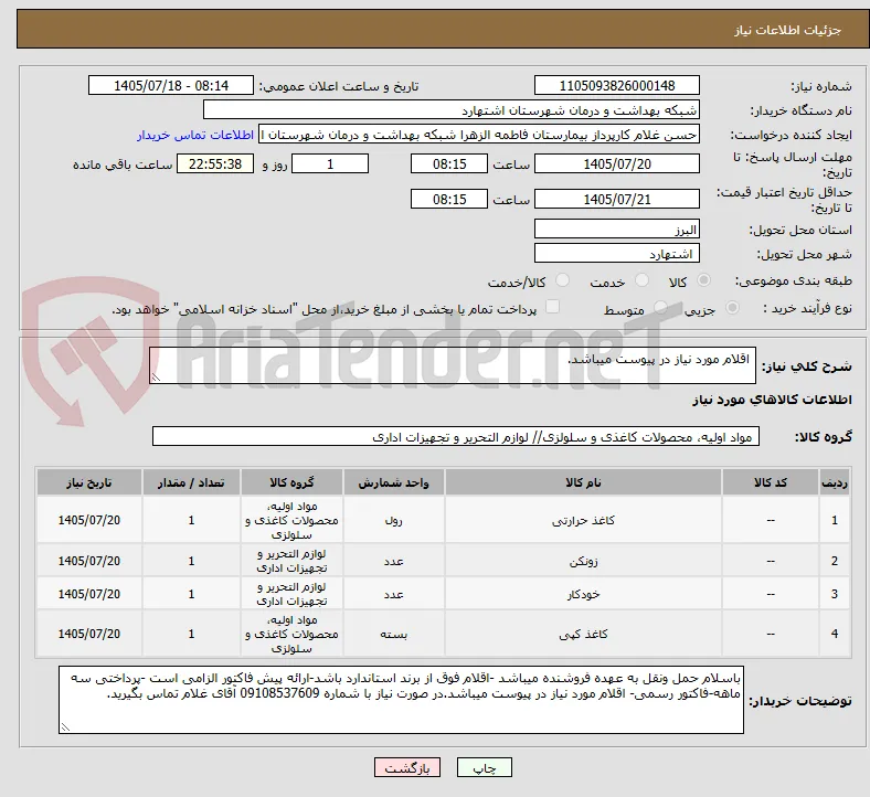  اقلام مورد نیاز در پیوست میباشد.