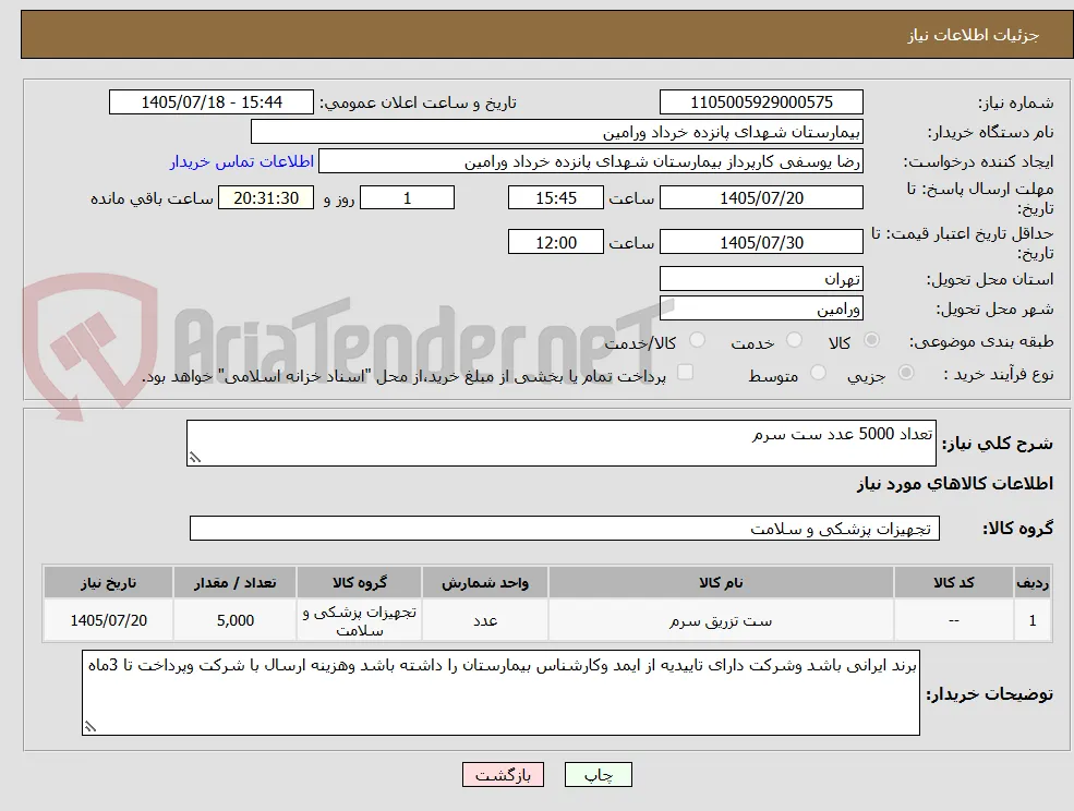 تعداد 5000 عدد ست سرم 