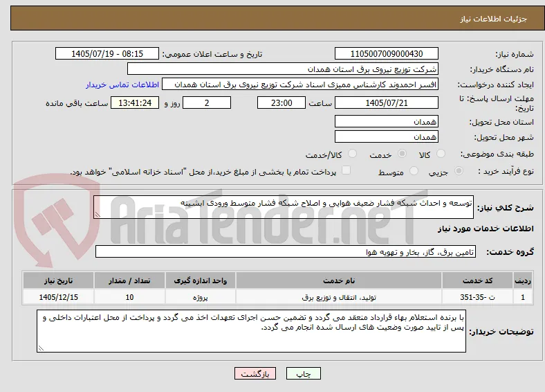 توسعه و احداث شبکه فشار ضعیف هوایی و اصلاح شبکه فشار متوسط ورودی ابشینه                                              