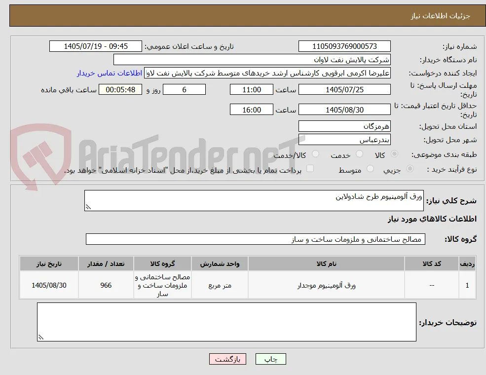 ورق آلومینیوم طرح شادولاین