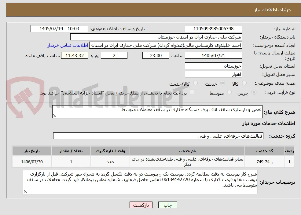 تعمیر و بازسازی سقف اتاق برق دستگاه حفاری در سقف معاملات متوسط