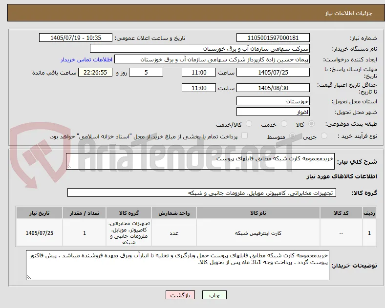 خریدمجموعه کارت شبکه مطابق فایلهای پیوست 
