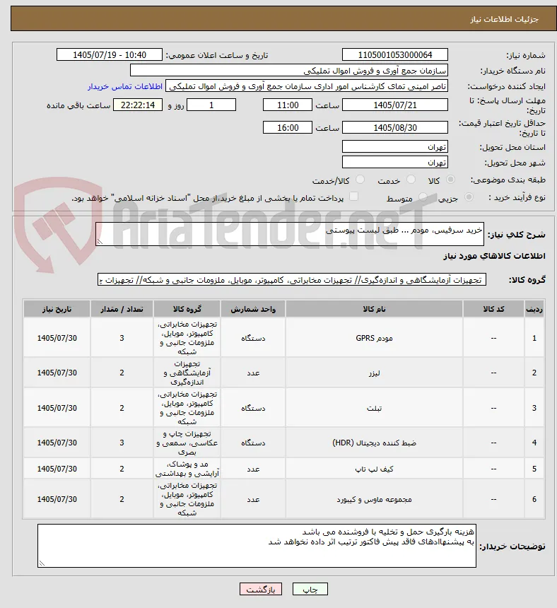 خرید سرفیس، مودم ... طبق لیست پیوستی