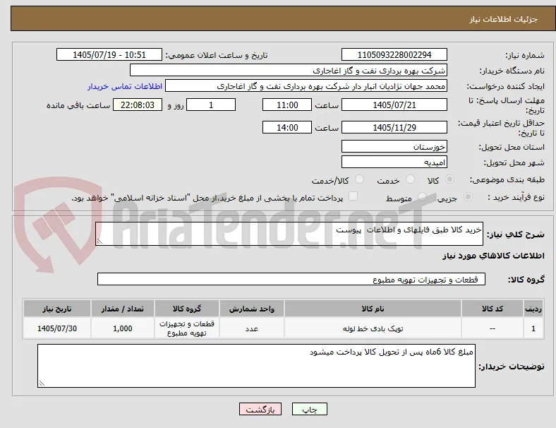 خرید کالا طبق فایلهای و اطلاعات  پیوست 