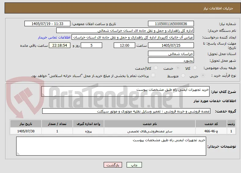 خرید تجهیزات ایمنی راه طبق مشخصات پیوست 