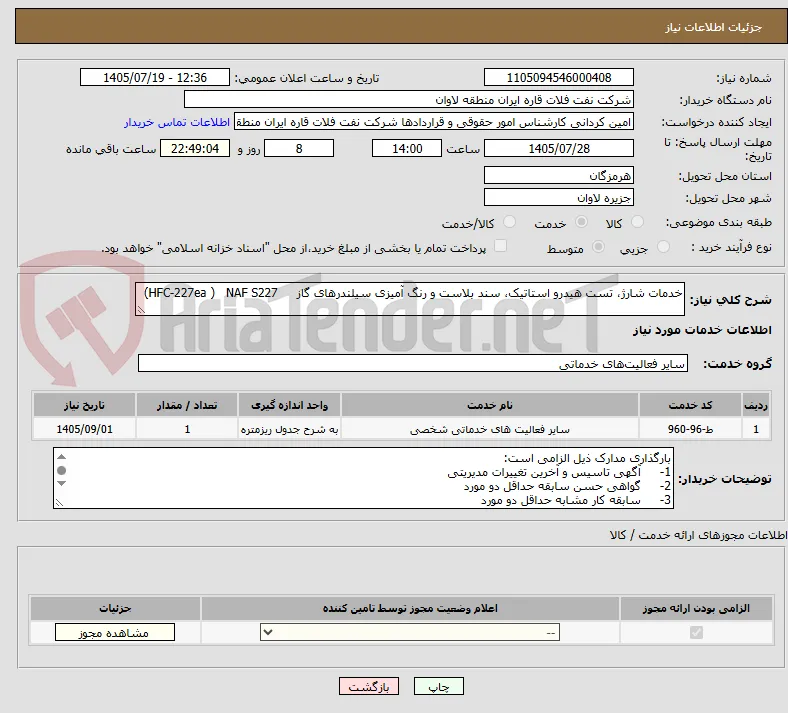خدمات شارژ، تست هیدرو استاتیک، سند بلاست و رنگ آمیزی سیلندرهای گاز     HFC-227ea )   NAF S227)
