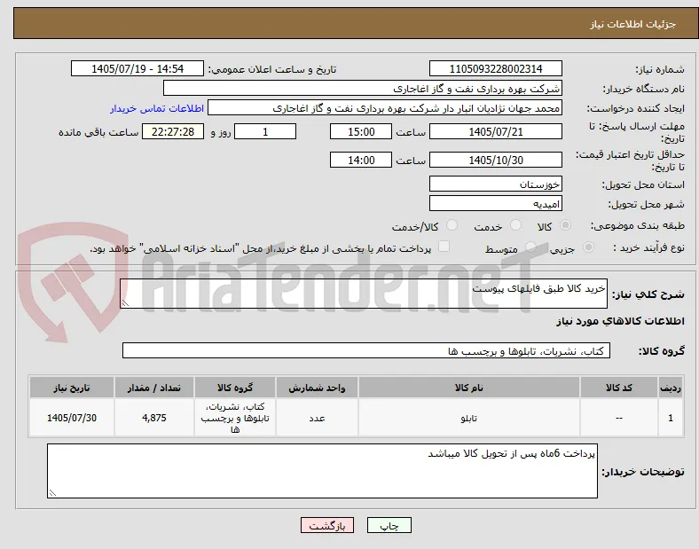 خرید کالا طبق فایلهای پیوست