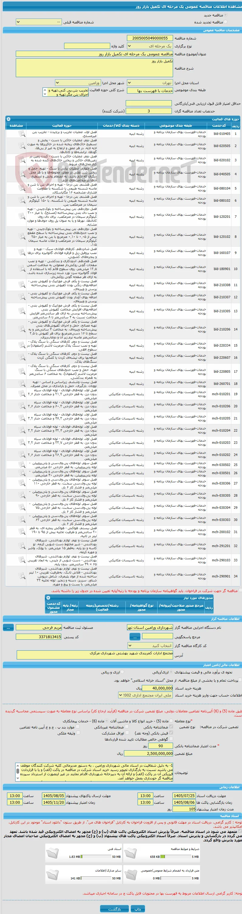 مناقصه عمومی یک مرحله ای تکمیل بازار روز