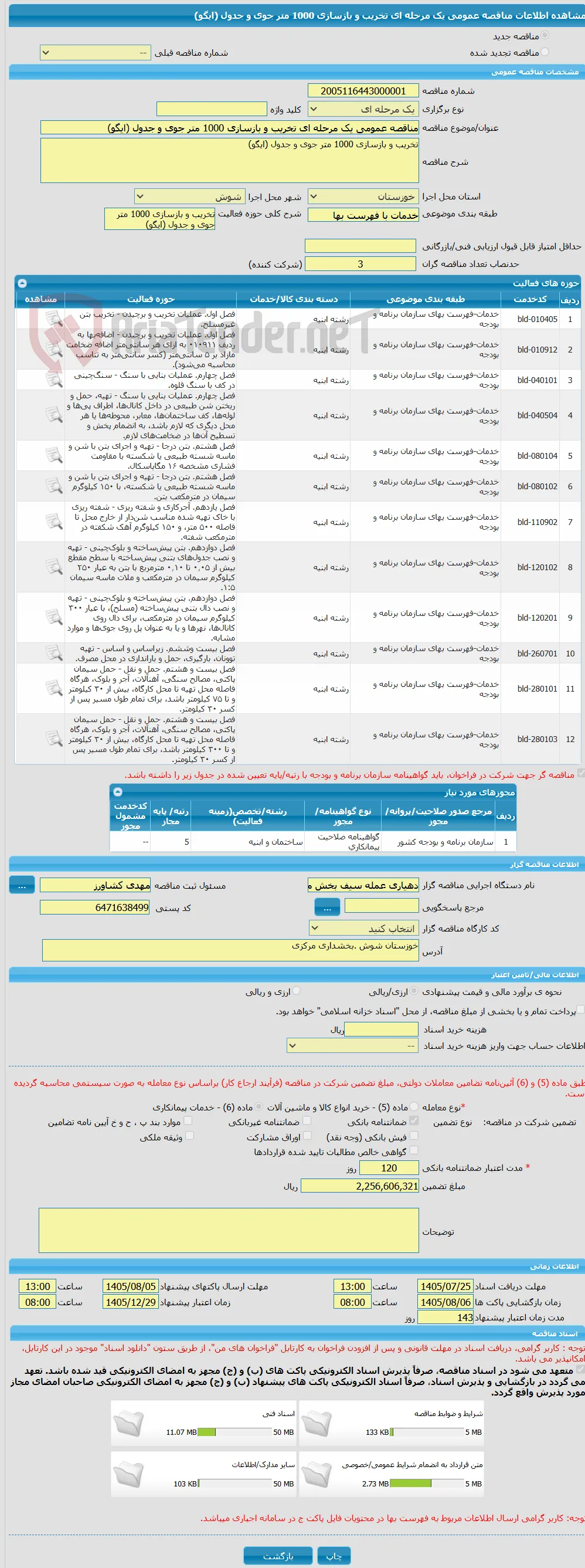 مناقصه عمومی یک مرحله ای تخریب و بازسازی 1000 متر جوی و جدول (ایگو)