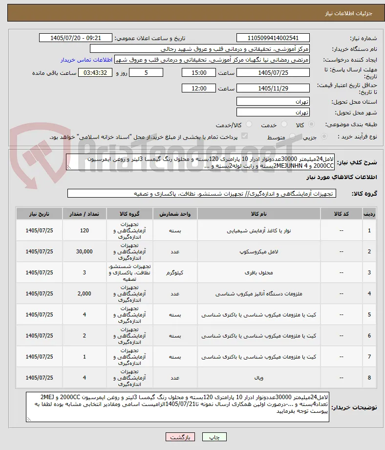 لامل24میلیمتر 30000عددونوار ادرار 10 پارامتری 120بسته و محلول رنگ گیمسا 3لیتر و روغن ایمرسیون 2000CC و 2MEJUNHN 4بسته و رایت لوله2بسته و ...
