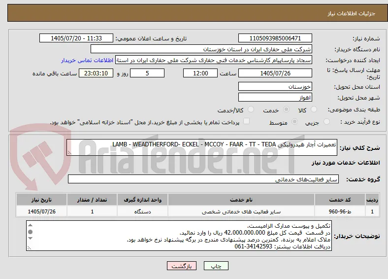 تعمیرات آچار هیدرولیکی LAMB - WEADTHERFORD- ECKEL - MCCOY - FAAR - TT - TEDA