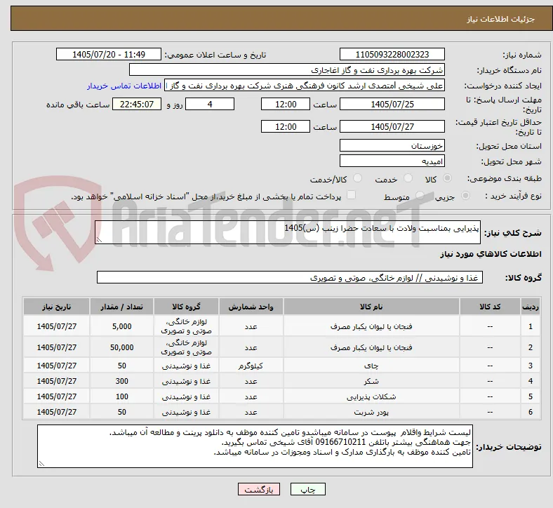 پذیرایی بمناسبت ولادت با سعادت حضرا زینب (س)1405