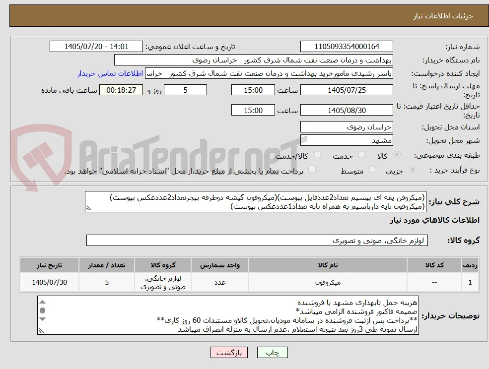 (میکروفن یقه ای بیسیم تعداد2عددفایل پیوست)(میکروفون گیشه دوطرفه پیجرتعداد2عددعکس پیوست)(میکروفون پایه دارباسیم به همراه پایه تعداد1عددعکس پیوست)