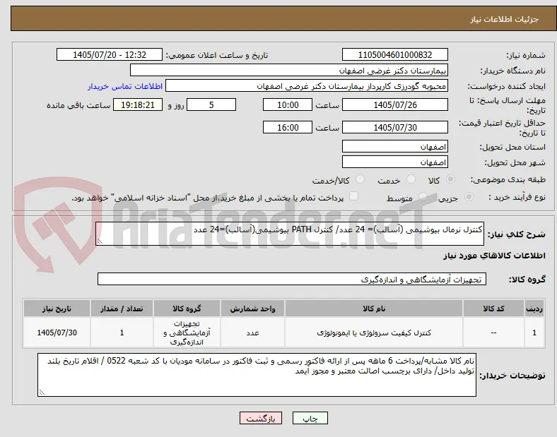 کنترل نرمال بیوشیمی (آسالب)= 24 عدد/ کنترل PATH بیوشیمی(آسالب)=24 عدد