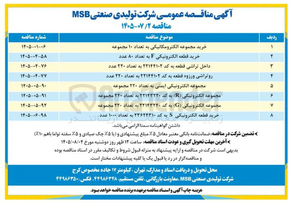 خرید قطعه الکترونیکی F به تعداد ۸۰ عدد 