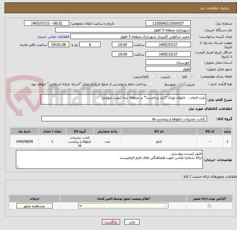 بابت المان ،  تابلوی نوری *باید برخاست* در منطقه سه (نوبت چهارم)