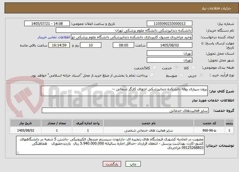 برون سپاری بوفه دانشکده دندانپزشکی انتهای کارگر شمالی --