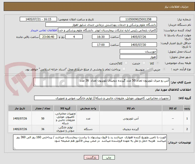 آنتن رو میزی تلویزیون تعداد 50 عدد گیرنده دیجیتال تلویزیون تعداد  36 عدد