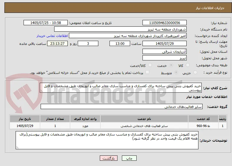 خرید کفپوش بتنی پیش ساخته برای کفسازی و مناسب سازی معابر صائب و ابوریحان طبق مشخصات و فایل پیوستی