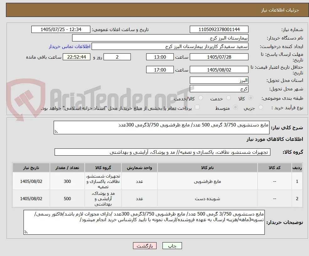 مایع دستشویی 3/750 گرمی 500 عدد/ مایع ظرفشویی 3/750گرمی 300عدد