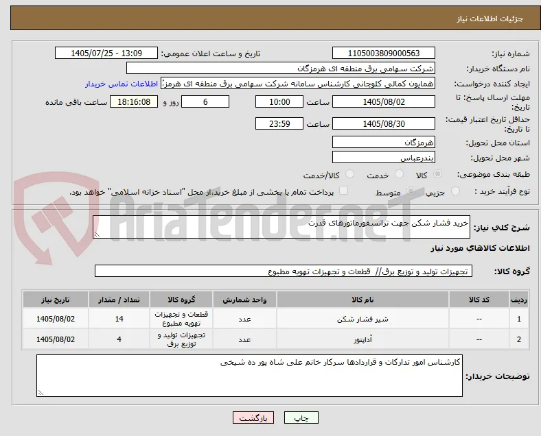 خرید فشار شکن جهت ترانسفورماتورهای قدرت