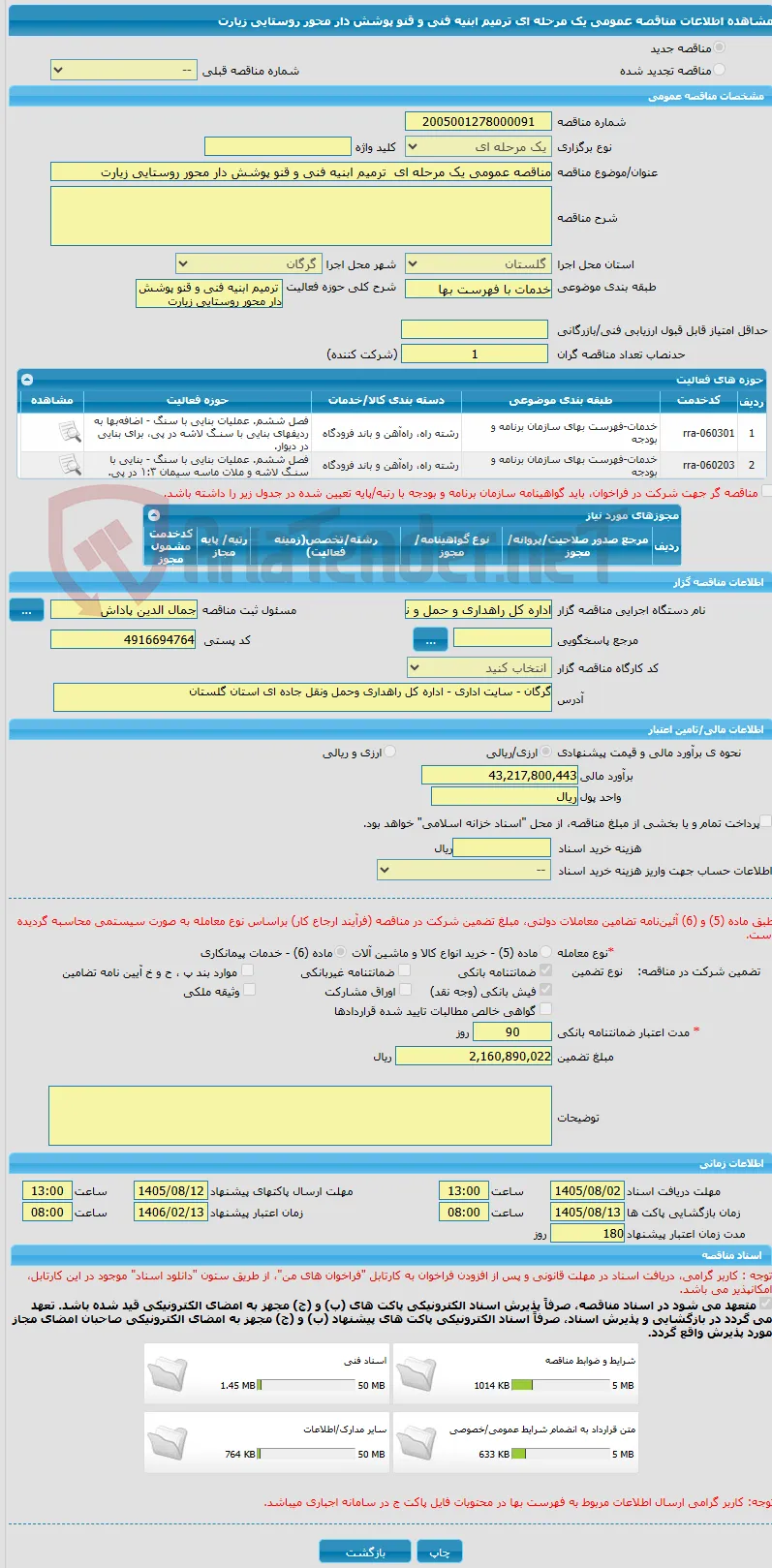 مناقصه عمومی یک مرحله ای  ترمیم ابنیه فنی و قنو پوشش دار محور روستایی زیارت 