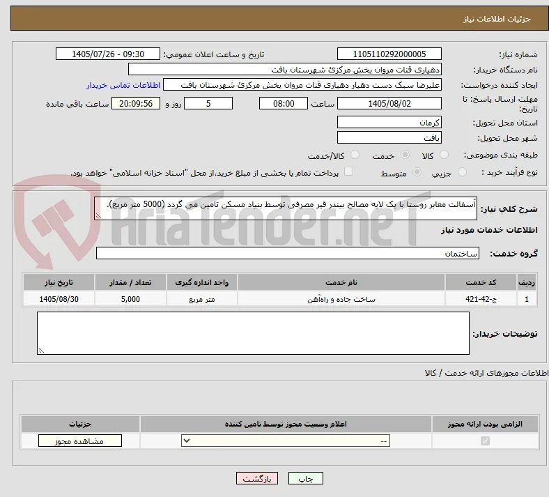 آسفالت معابر روستا با یک لایه مصالح بیندر قیر مصرفی توسط بنیاد مسکن تامین می گردد (5000 متر مربع).