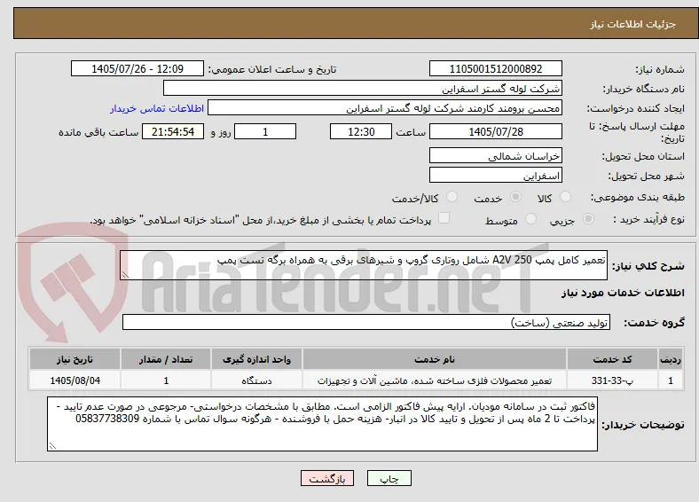 تعمیر کامل پمپ A2V 250 شامل روتاری گروپ و شیرهای برقی به همراه برگه تست پمپ