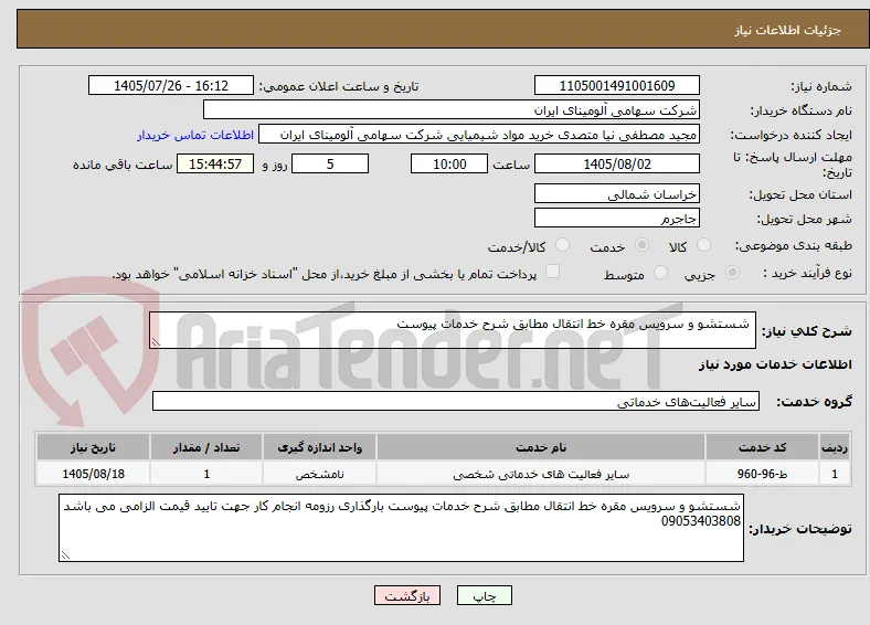  شستشو و سرویس مقره خط انتقال مطابق شرح خدمات پیوست 
