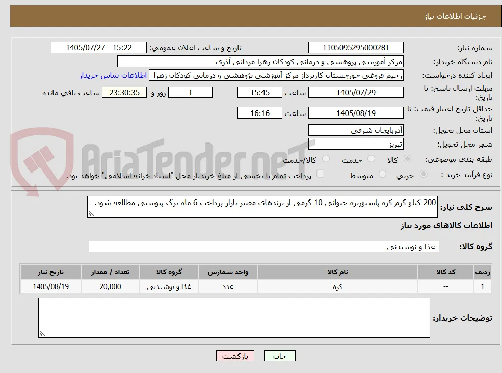 200 کیلو گرم کره پاستوریزه حیوانی 10 گرمی از برندهای معتبر بازار-پرداخت 6 ماه-برگ پیوستی مطالعه شود.