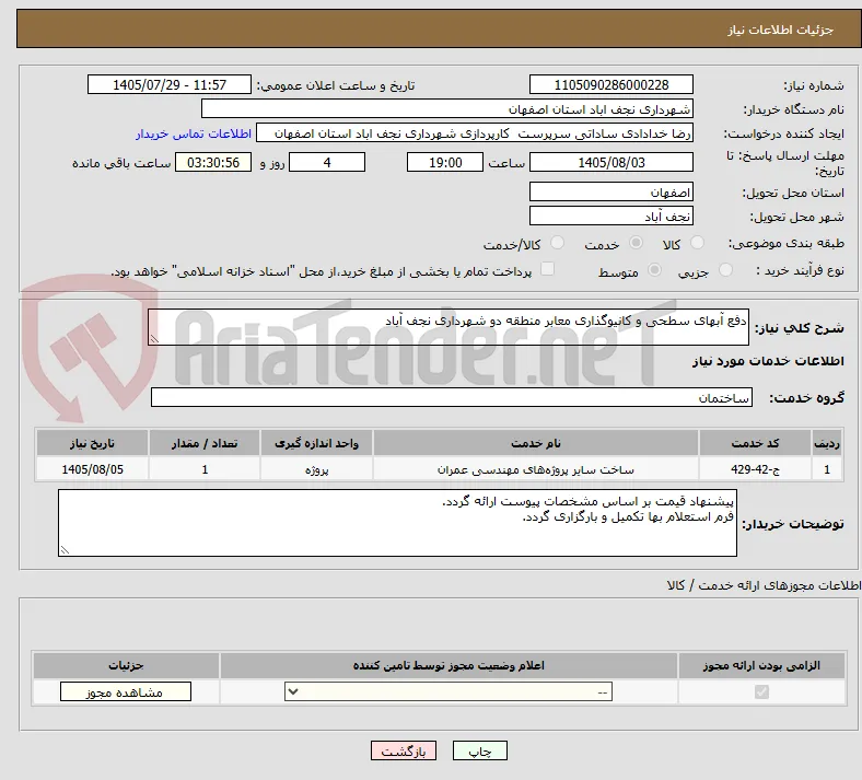 دفع آبهای سطحی و کانیوگذاری معابر منطقه دو شهرداری نجف آباد