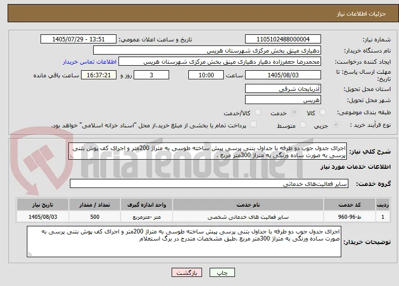 اجرای جدول جوب دو طرفه با جداول بتنی پرسی پیش ساخته طوسی به متراژ 200متر و اجرای کف پوش بتنی پرسی به صورت ساده ورنگی به متراژ 300متر مربع .